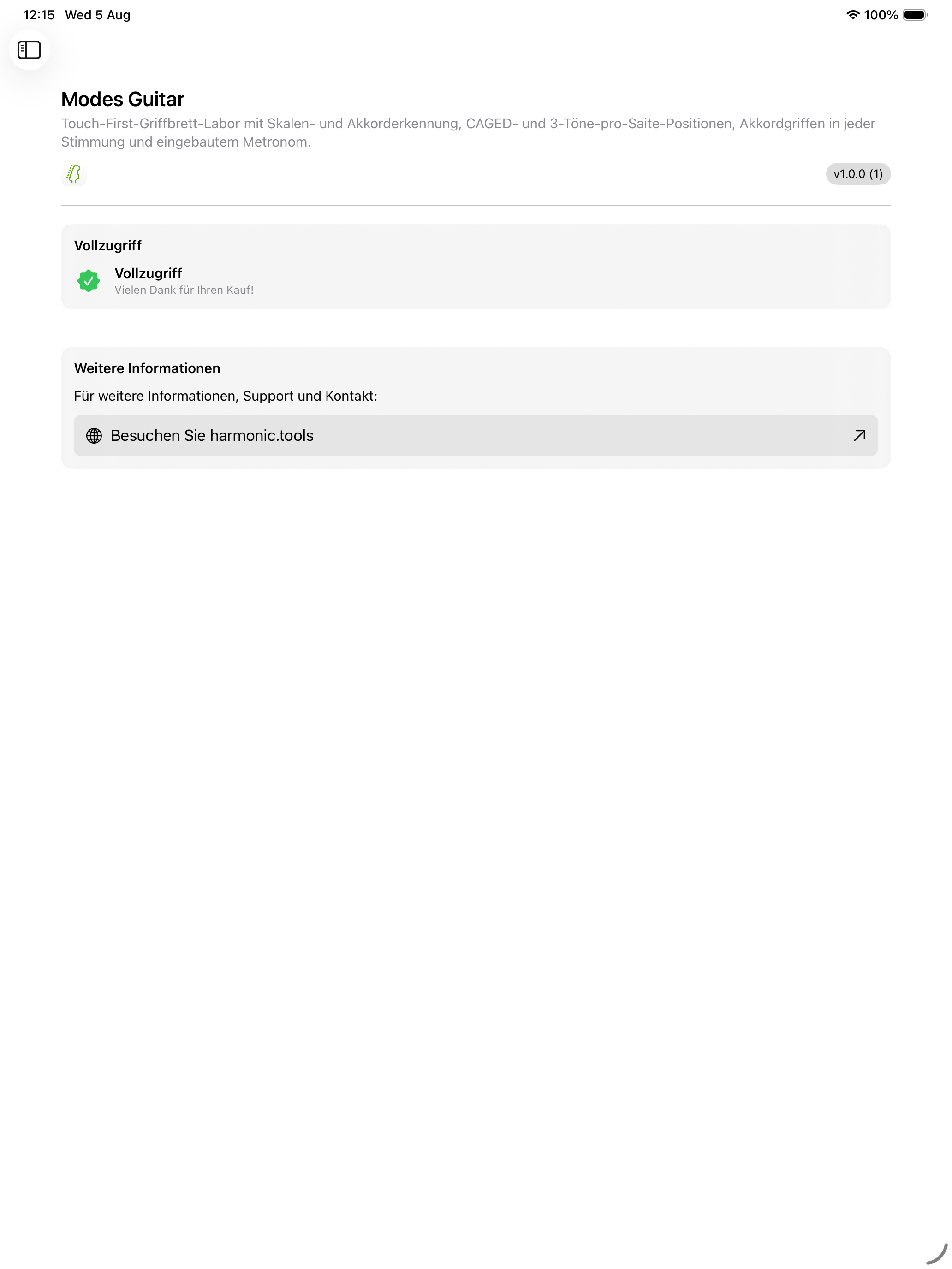Info-Bildschirm auf iPad